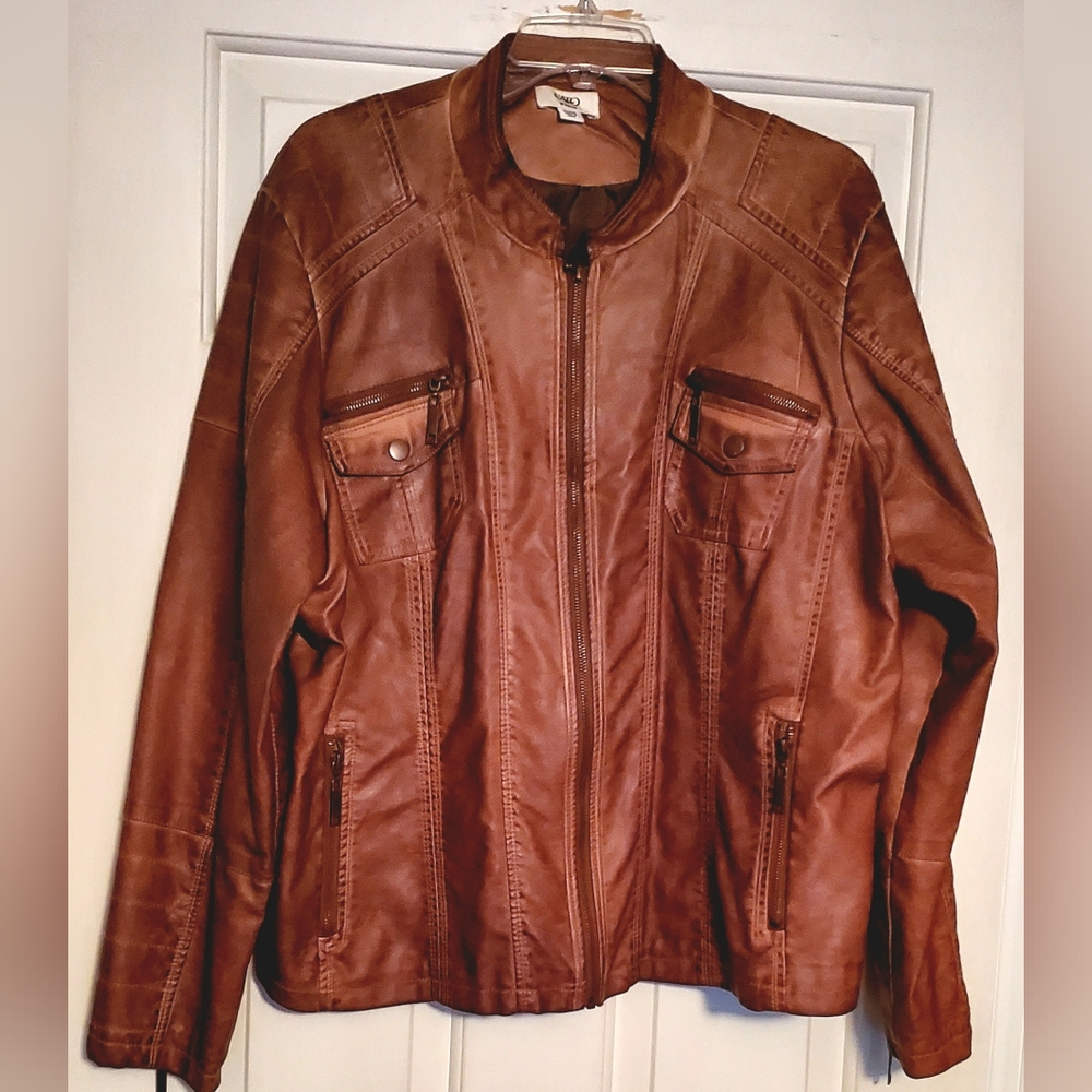 Faux leather bomber style jacket. Light brown..